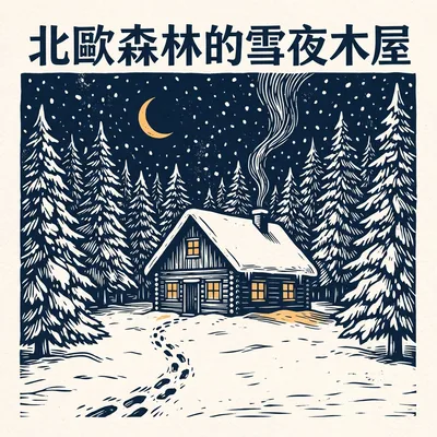北歐森林的雪夜木屋
